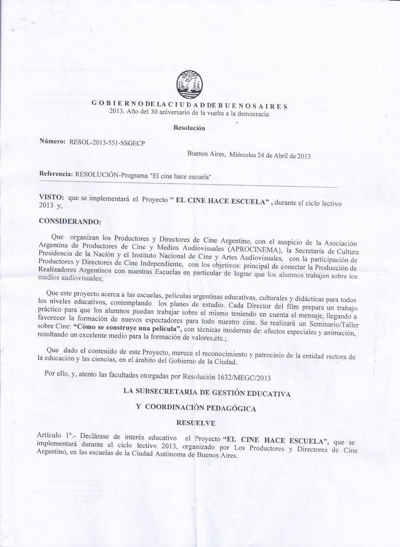 Ministerio de Educación  Ciudad Autónoma de Buenos Aires
Declaración de Interés Educativo